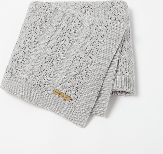 Mimixiong Strickdecke aus Baumwolle für Babys und Neugeborene, Grau, B/B: 100 x 80 cm - Bild 1