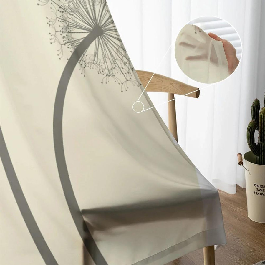 Yiran Furniture Transparenter Chiffon-Vorhang mit Löwenzahn-Libelle Motiv in Weiß, B: 135 cm, H: 245 cm - Bild 1