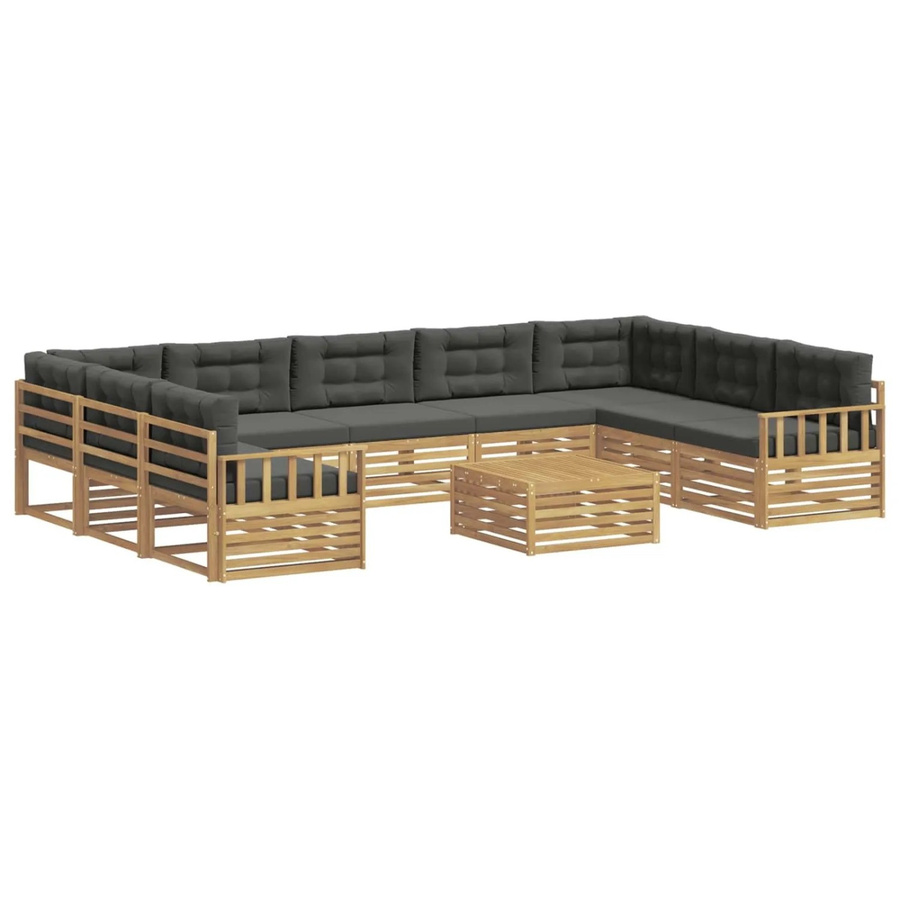 vidaXL Outdoor-Sofagarnitur aus Akazienholz in U-Form mit Kissen, 10-teiliges Set, Anthrazit-Weiß - Bild 2
