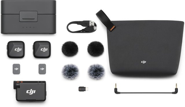 DJI MIC Mini Funkmikrofon Set in Schwarz mit 2 Sendern, 1 Empfänger und Ladeschale - Bild 1