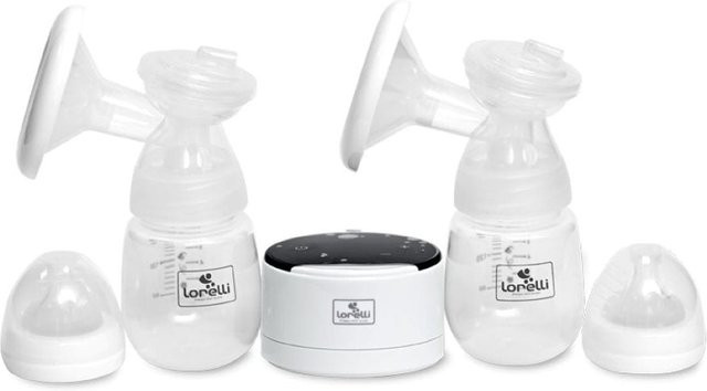 Lorelli elektrische Doppelmilchpumpe Daily Comfort mit LCD-Anzeige und zwei Flaschen in Weiß - Bild 1