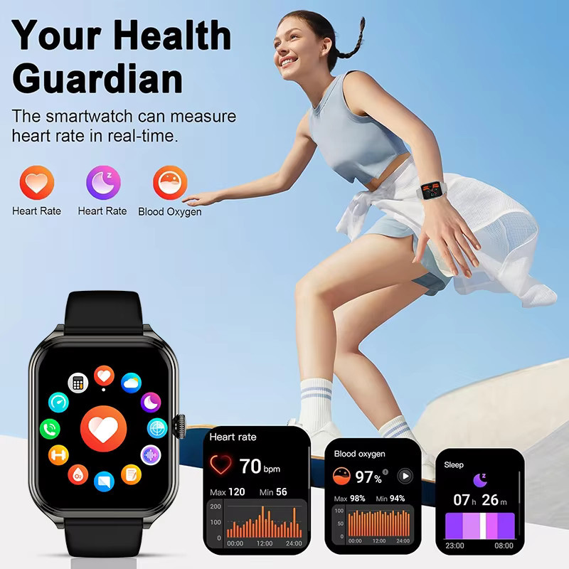 paazomu Smartwatch, 1,93 Zoll, Schwarz, Silikon, Unisex - Bild 3