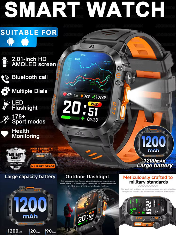 ChiBear Smartwatch, GPS, Silikon, Schwarz, Herren, 3 ATM, 2,01 Zoll - Bild 5