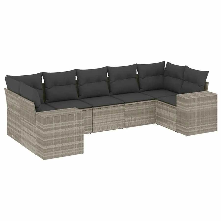 vidaXL 7-tlg. Garten-Sofagarnitur in L-Form aus Poly Rattan und Metall mit Kissen in Hellgrau - Bild 2