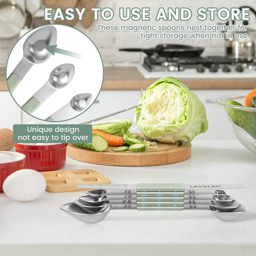 Willstar Magnetischer Messlöffel aus Edelstahl in Silber, Doppelseitig und Stapelbar für Backen und Kochen - Bild 5