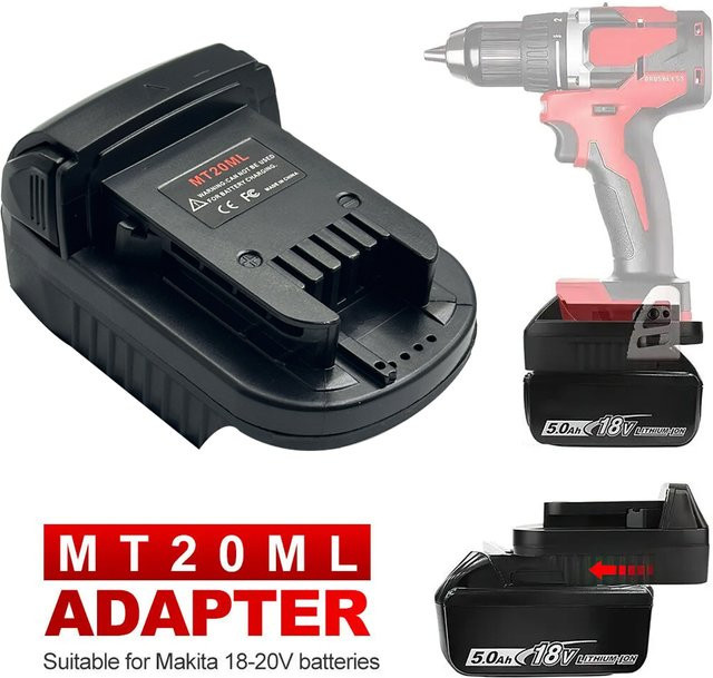 GiFi Power MT20ML Batterieadapter für Makita 18V Li-Ionen-Akkus BL1830 BL1860 BL1815 zur Nutzung mit Milwaukee 18V Akkus, Schwarz - Bild 1