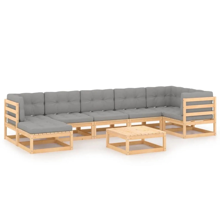 vidaXL 8-tlg Garten-Lounge-Set aus massivem Kiefernholz in L-Form mit grauen Polsterkissen - Bild 2