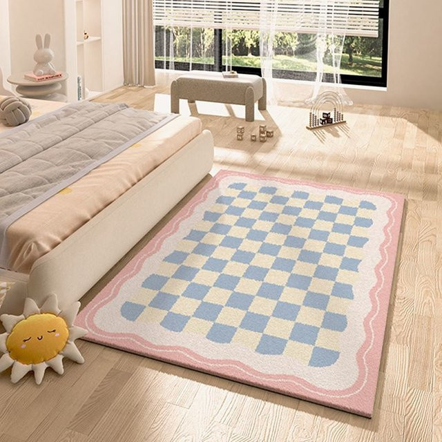 VIKAMA Wohnzimmerteppich für Kinder in Rosa und Mehrfarbig, rechteckiger Teppich mit Karomuster für Schlafzimmer und Wohnzimmer, B/T: 120 x 80 cm - Bild 1