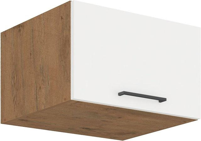 Vigo Aufsatzschrank Hochschrank Lancelot für deine Küchenzeile in Weiß Hochglanz mit Eiche-Elementen, Breite: 60 cm - Bild 1