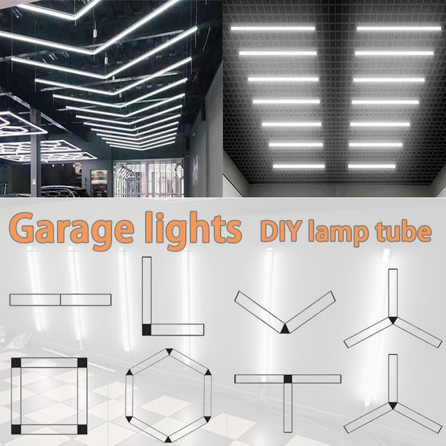 Moderne sechseckige LED-Deckenleuchte in Wabenform für Garage, Werkstatt und Showroom, Farbe: Weiß/Schwarz - Bild 1