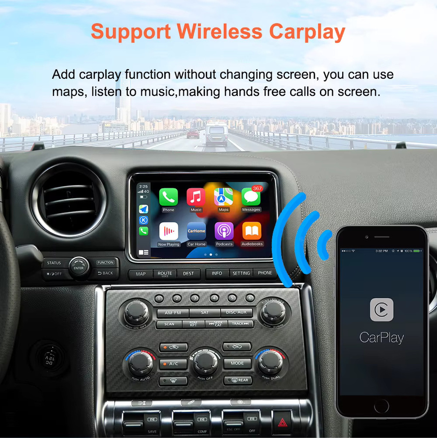 Bonroad Wireless Carplay und Android Auto Modulbox für Nissan GT-R, Pathfinder, Quest, 370Z und Patrol mit Mirror Link und Wi-Fi, Schwarz - Bild 4