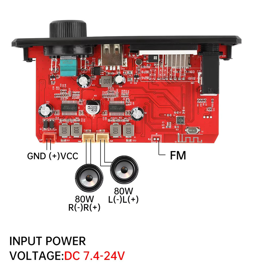 Aideepen DC 12V Auto Bluetooth MP3 Verstärker Decodierung Board mit FM Decoder und Power-Off Memory Funktion, 2x80W - Bild 2
