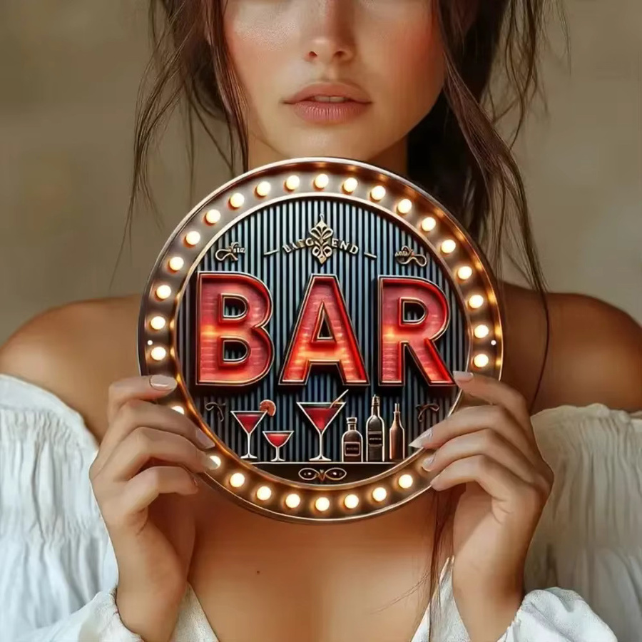 HELLOYOUNG AceBar Neon LED Wandschild, Retro Aluminium-Plakette in Rot und Gold, runde Metall-Deko für Pub und Hausbar, Durchmesser: 20,32 cm - Bild 2