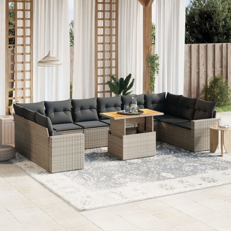 Vidaxl 11-tlg. Garten-Sofagarnitur aus Polyrattan mit Kissen in Grau - Bild 1