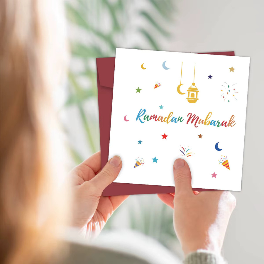 Ramadan Mubarak Grußkarte mit Umschlag in Mehrfarbig, Papier-Grußkarte für Muslime zum Verschenken an Freunde, Familie und Kollegen - Bild 4