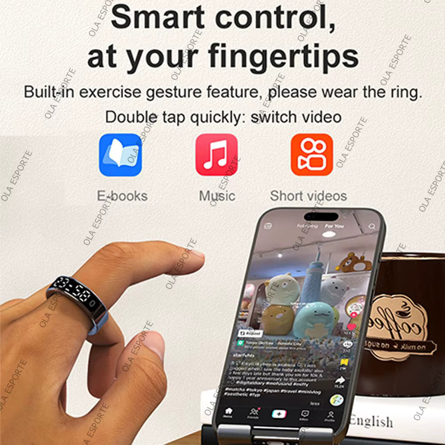 Ola Esporte Smartring in Schwarz mit Display und Touchscreen zur Herzfrequenz-, Blutsauerstoff- und Schlafüberwachung sowie Schrittzähler, wasserdicht und Unisex - Bild 5