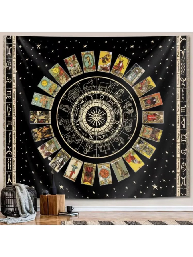 VIKAMA Tarot-Sternzeichenrad-Wandteppich mit Mandala- und Sternen-Design in Multicolour, Astrologie-Wandbehang im Boho-Stil für deine Schlafzimmerdekoration - Bild 6