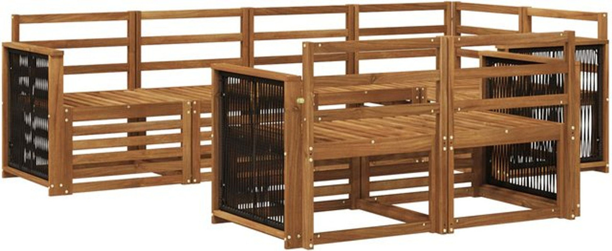 vidaXL Ecksofa Set 6-teilig aus Massivholz Akazie in Natur und Weiß, modern und wendbar - Bild 1