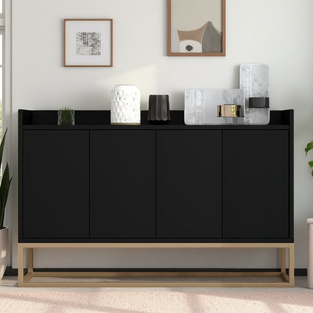 Rosahqnda Sideboard in Schwarz, modernes Buffet mit 4 grifflosen Türen für Küche und Esszimmer, B/T/H: 120 x 30 x 80 cm - Bild 1