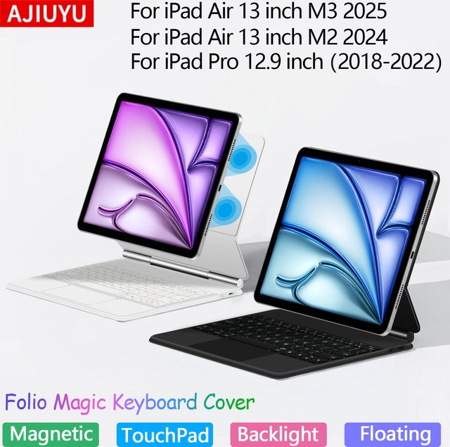 AJIUYU Magische Tastatur Folio für iPad Air 13 Zoll M3 M2 und iPad Pro 12,9 Zoll in Weiß - Bild 1