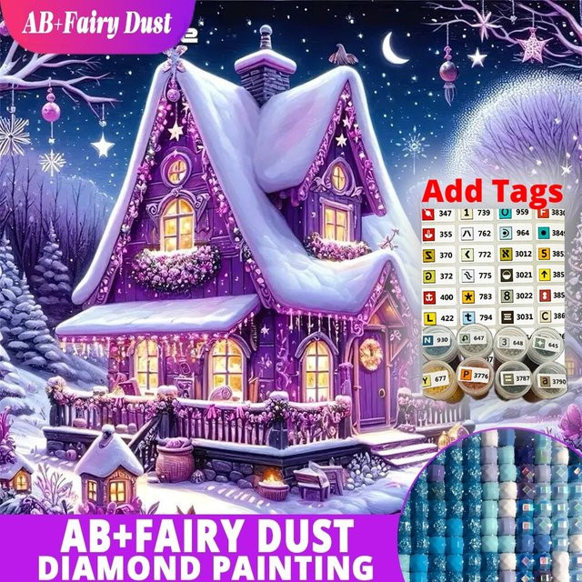 Potdemiel DIY Diamond Painting Set Winter Landschaft Mosaik Wanddeko Rund, Mehrfarbig, Durchmesser: 25 cm - Bild 1