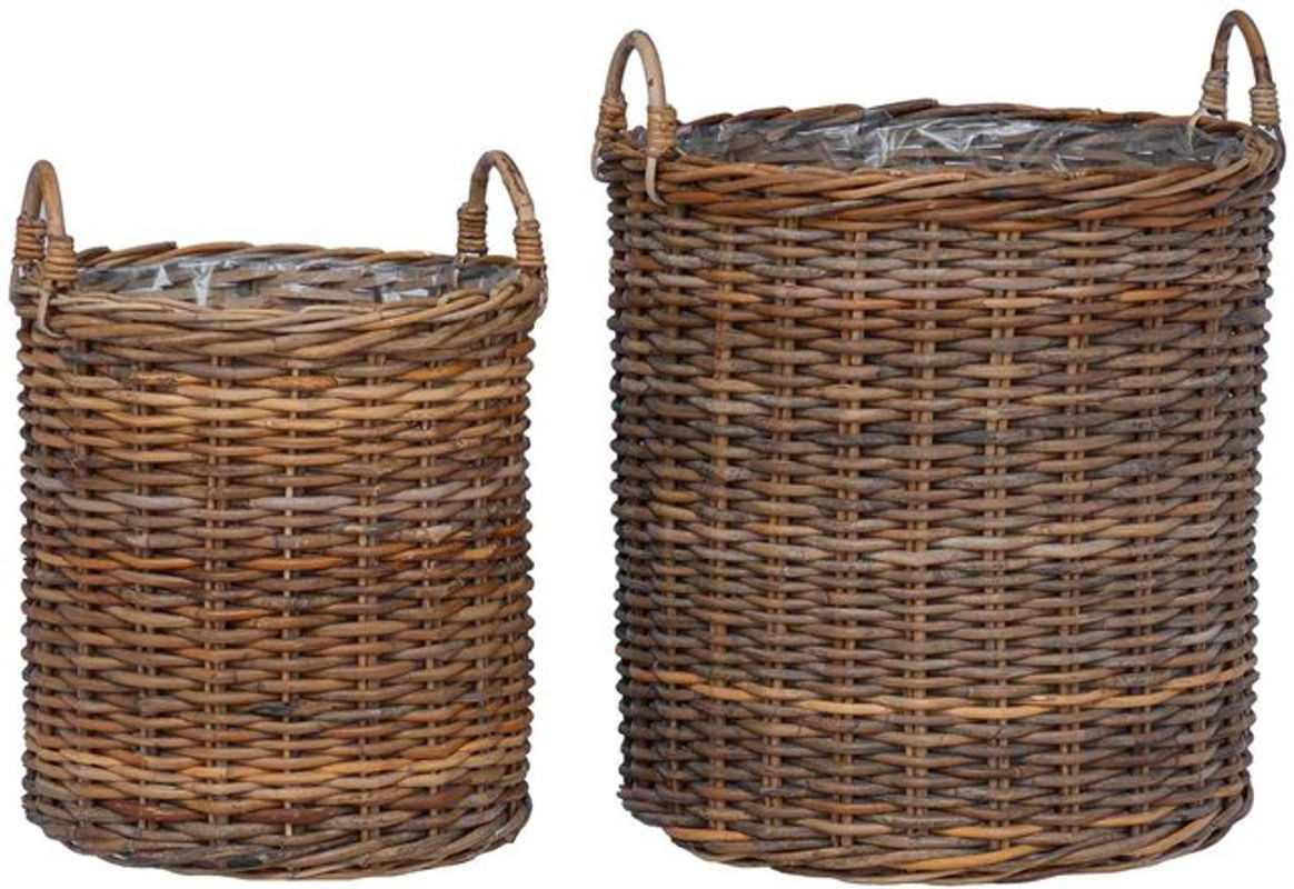 2er-Set Blumentopf Körbchen mit Speicherfunktion aus Rattan in Braun von vidaXL - Bild 1