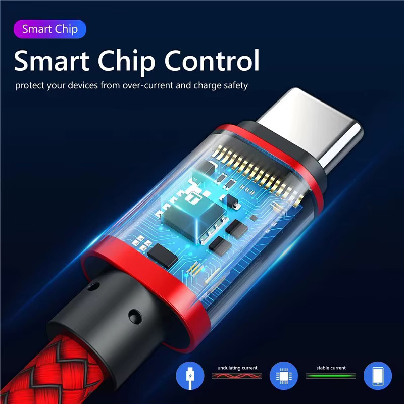 GeydrQ USB A auf Typ C Ladekabel 2.4A aus geflochtenem Nylon für Android-Smartphones in Grau und Rot - Bild 2