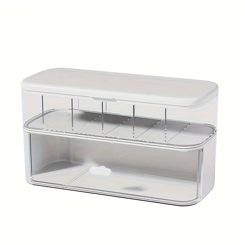 Doppelschichtiger Kabelorganizer aus Kunststoff für Schreibtisch und Büro mit verstellbaren Fächern, transparent und beige - Bild 2