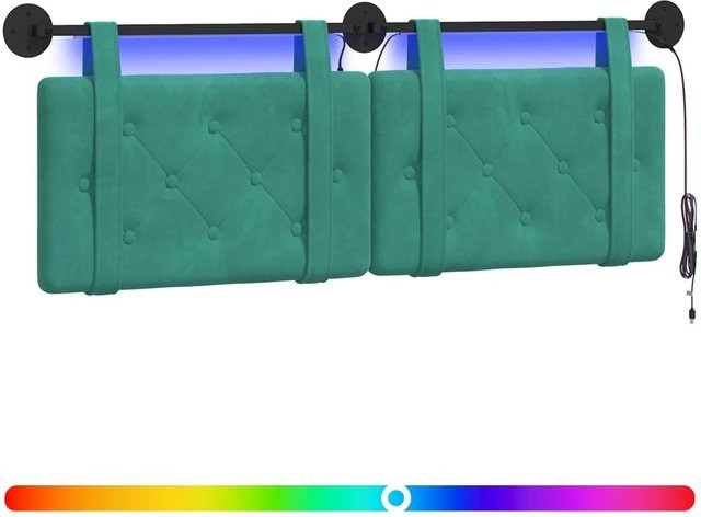 vidaXL Hängendes Kopfteil mit LED-Licht aus Samt in Türkis, B/H: 130 x 55 cm - Bild 1