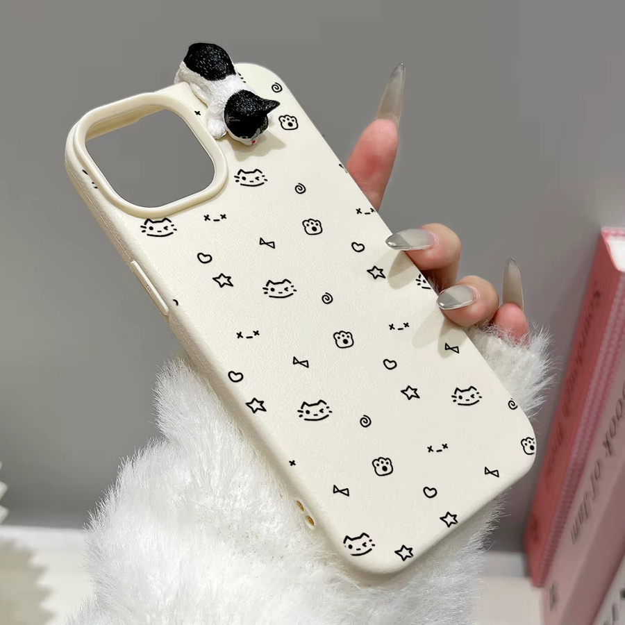 Leder-TPU Katzen Handyhülle für Samsung Galaxy Serie in Schwarz - Bild 2