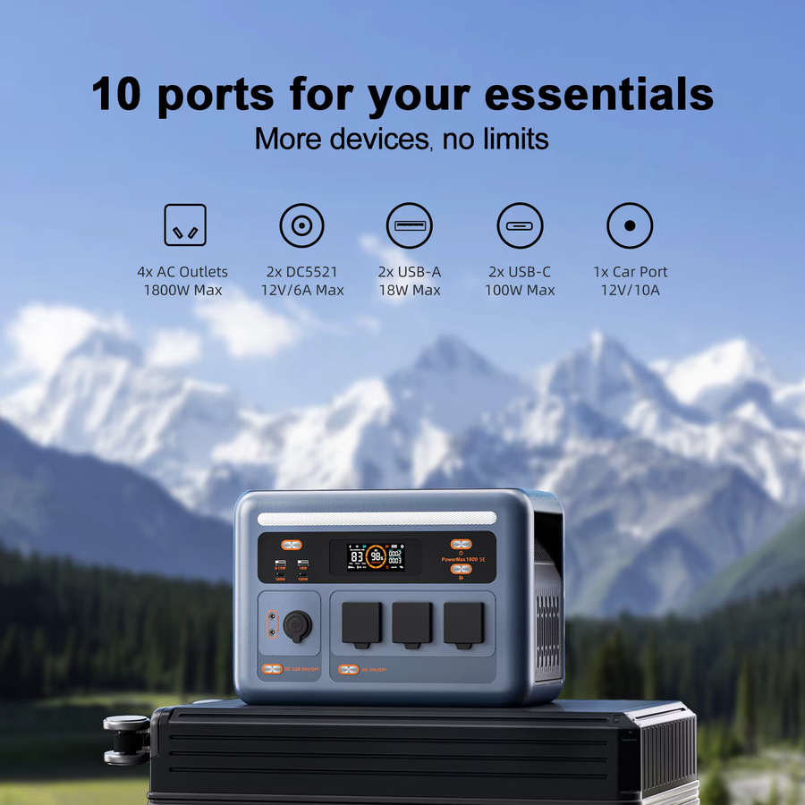 OSCAL PowerMax 1800SE Powerstation 1800W mit 1024Wh LiFePO4-Akku und 200W Solarpanel inklusive AC 220V Ausgang für Camping und Wohnmobil - Bild 6