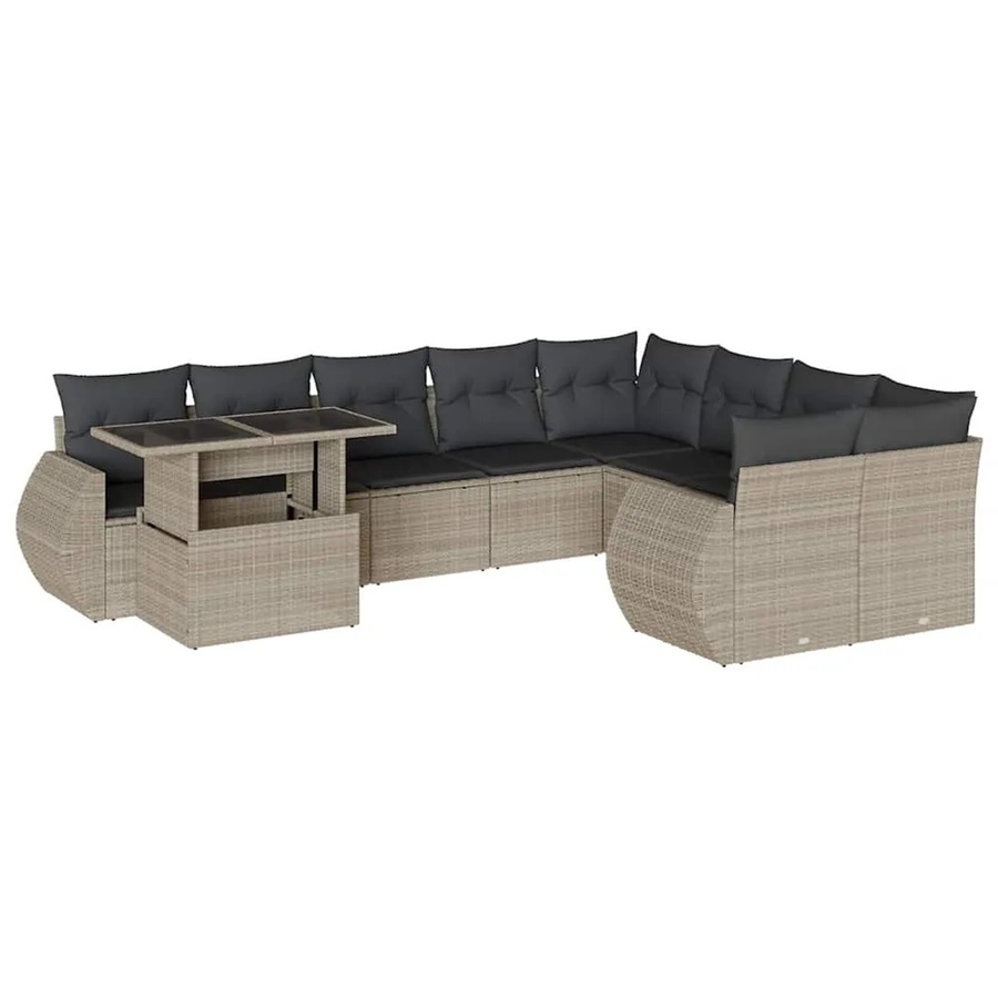 vidaXL 10-tlg. Garten-Sofagarnitur in L-Form aus Poly-Rattan mit Kissen in Hellgrau - Bild 2