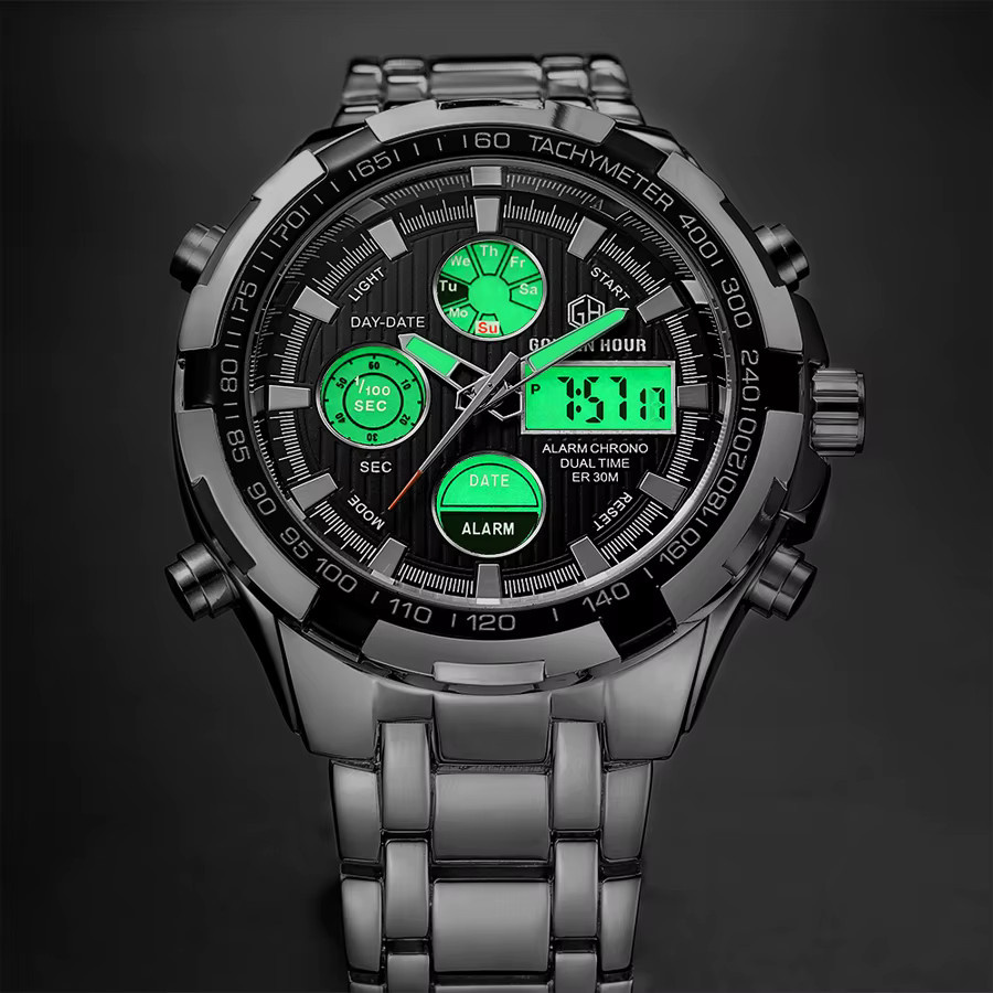 GOLDENHOUR Smartwatch, Herren, Edelstahl, Silber, Schwarz, Analog-Digital - Bild 3