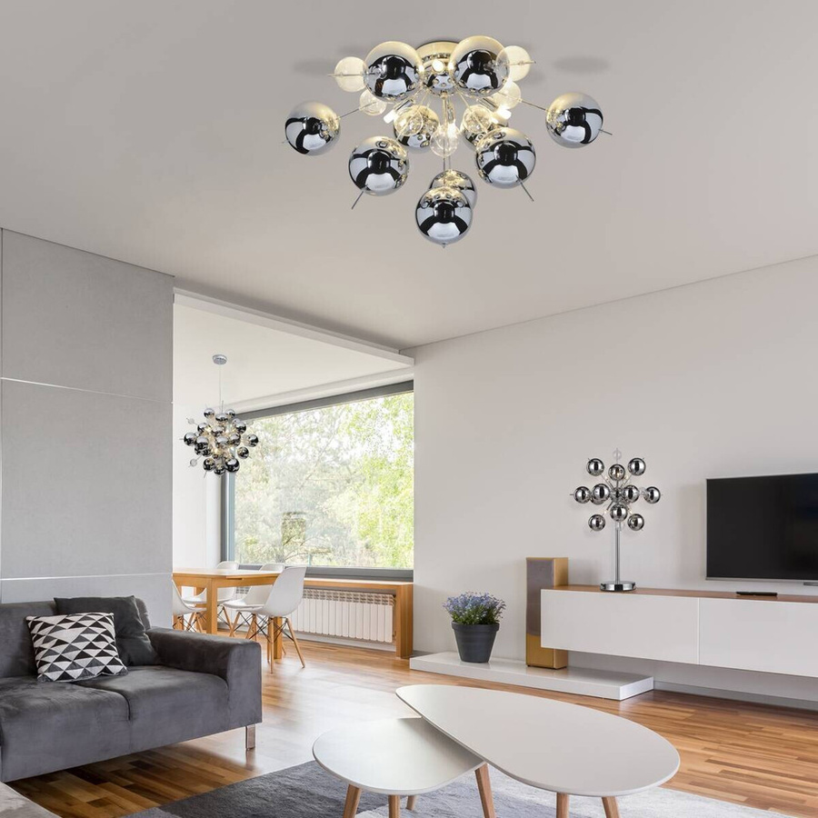 Näve Pendelleuchte Chrom und Glas, moderne Deckenleuchte für Esstische und Kücheninseln, Höhe: 193 cm, Breite: 65 cm, Tiefe: 65 cm, G9 Fassung - Bild 3