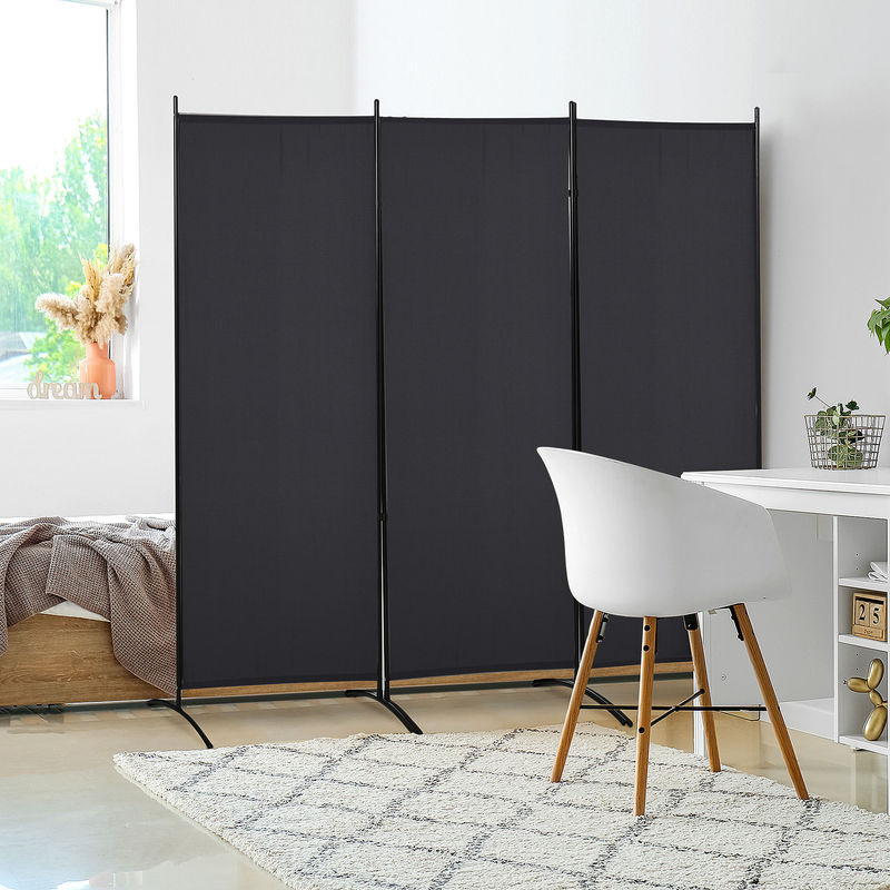 HOMCOM Paravent 3-teilig aus Metall in Schwarz als faltbarer Raumteiler mit geometrischem Design, B/H: 253 x 182 cm - Bild 2