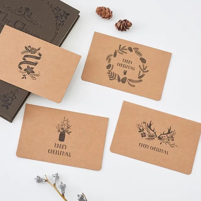 4er-Pack Retro-Umschlagpapier von CBTstationery in Braun mit Weihnachtsmotiven, B/H: 12,8 x 8,4 cm - Bild 1