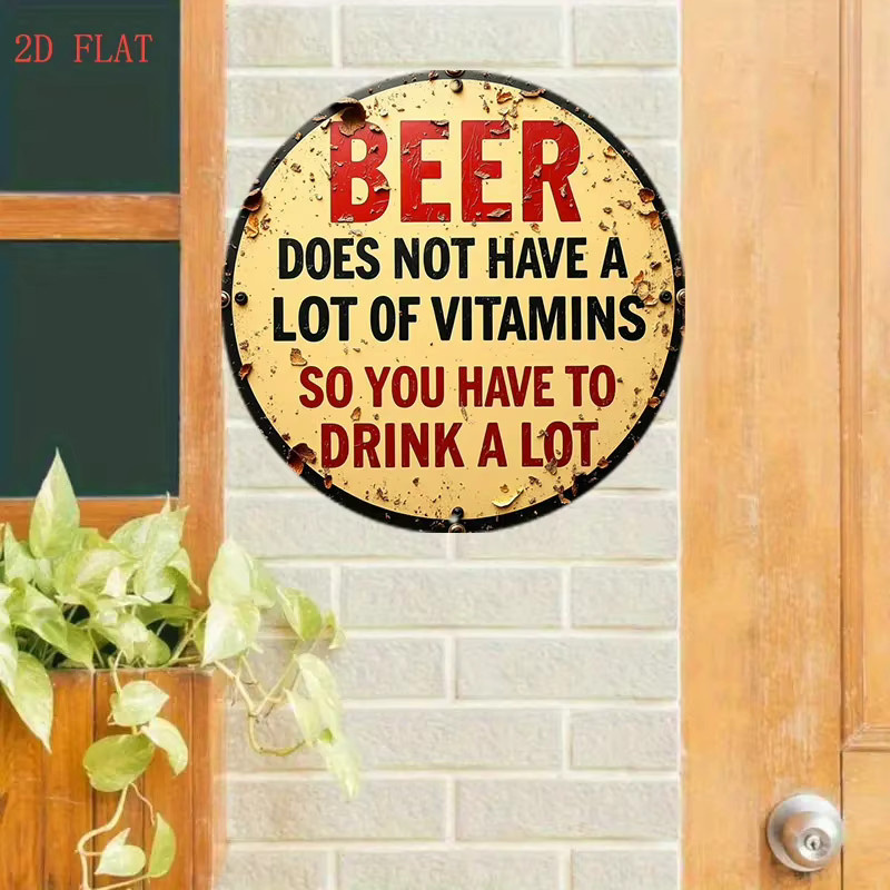 Potdemiel Vintage-Bierschild aus Metall in Gelb mit Humor-Spruch als rustikale Wanddekoration, Durchmesser: 20 cm - Bild 2