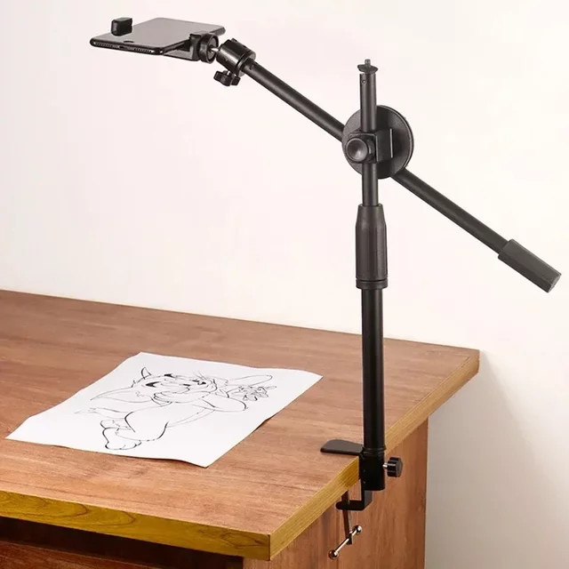 Horizontales Stativ für Smartphone und Telefon mit Gelenkarm für Tisch, Filmen und Fotografie, Schwarz - Bild 1