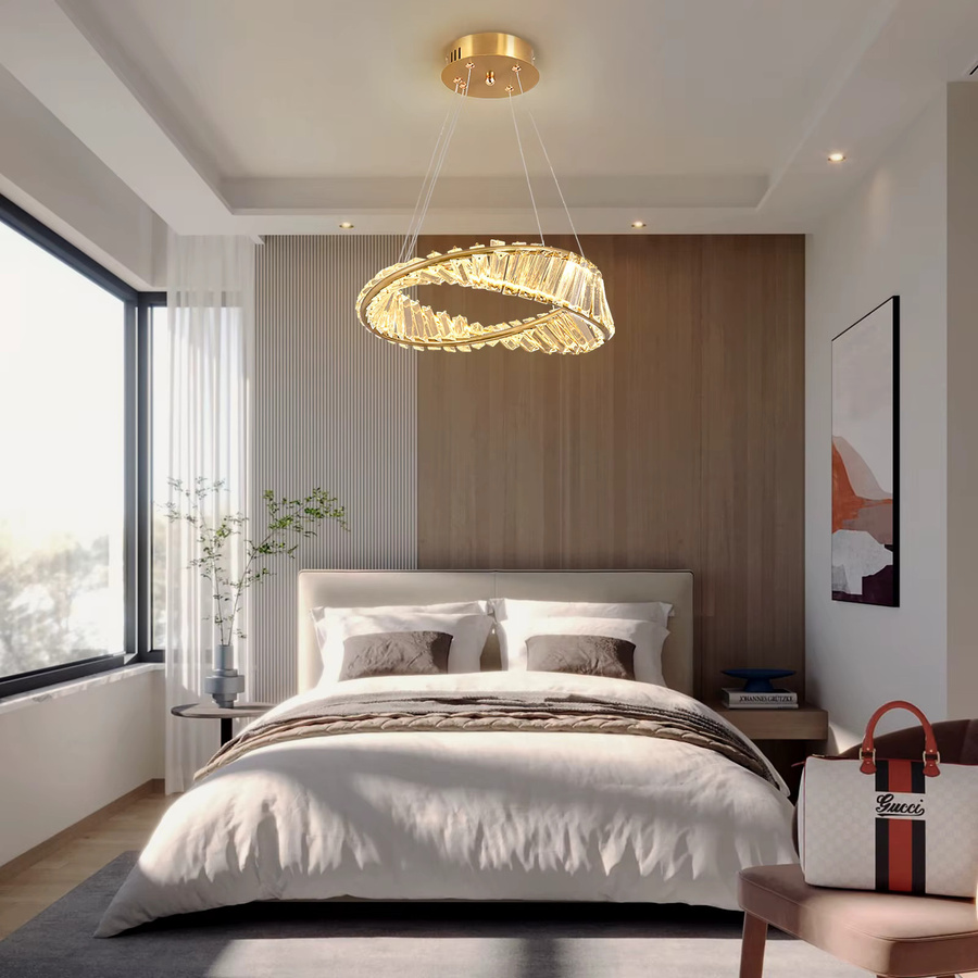 VETRULUS Moderner LED Kristall Kronleuchter in Gold mit Ring-Design für dein Wohnzimmer - Bild 2