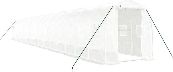 vidaXL Gewächshaus mit Stahlrahmen und Polycarbonat in Weiß, 32 m², B: 16 m, T: 2 m, H: 2 m