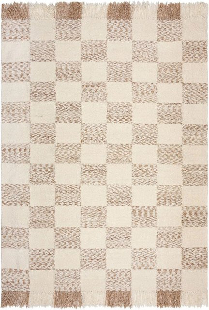 Flair Rugs Kurzflorteppich Eric Checkboard Rug in Beige mit High-Low-Effekt und Fransen, B: 160 cm, T: 230 cm - Bild 1