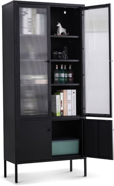Coemo Vitrine Tokio in Schwarz mit Glastüren aus Metall und Glas, B/T/H: 80 x 35 x 180 cm - Bild 1