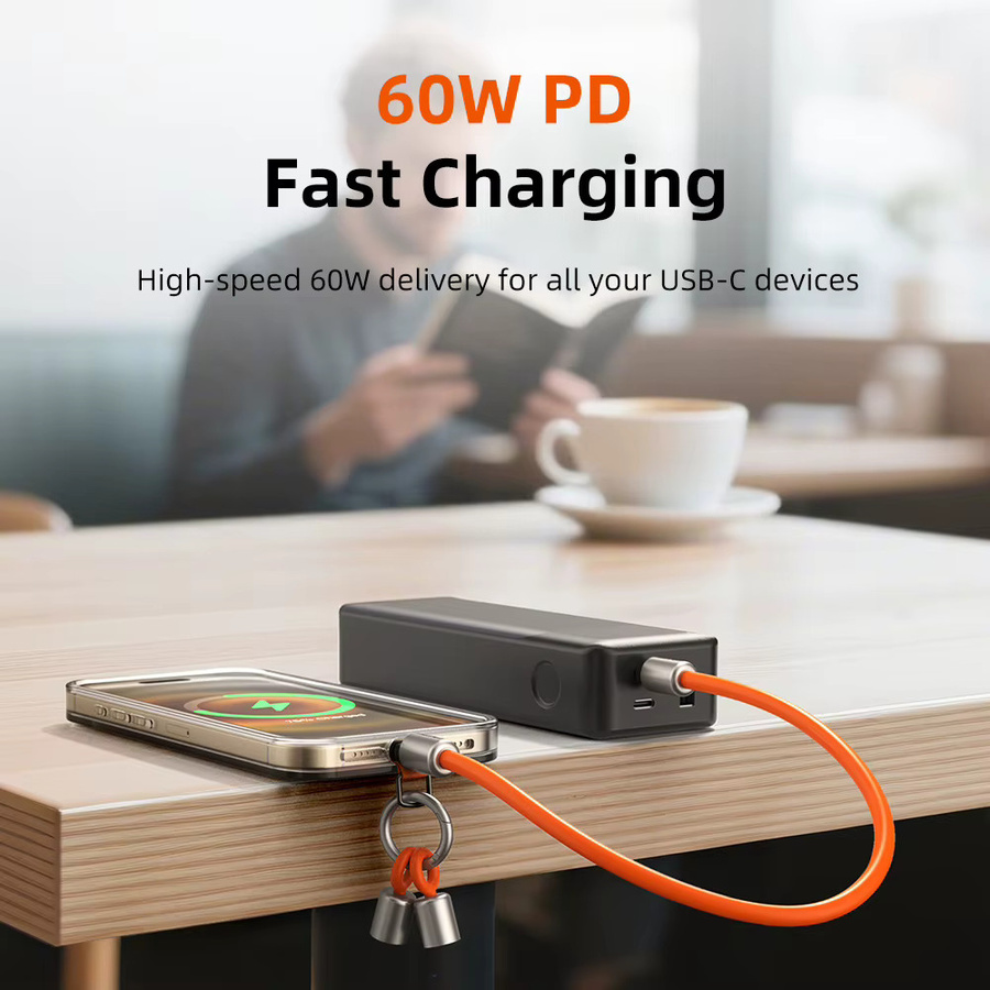 CABLETIME USB-C-Kabel PD60W mit Schlüsselband für schnelle Ladung und 480Mbps Datenübertragung in Lila und Orange - Bild 2