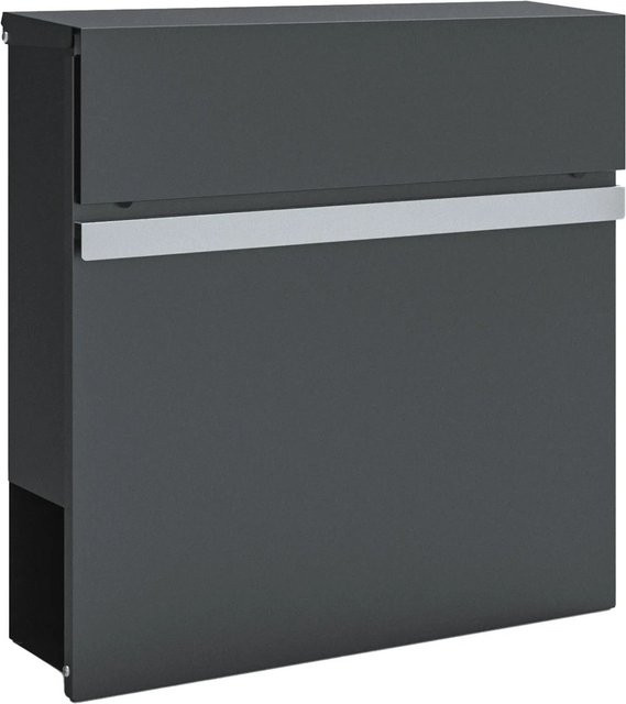 KARAT Wandbriefkasten Gaston aus Stahl mit Zeitungsfach und Edelstahl-Namensschild in Anthrazit und Silber, B/T/H: 37,0 x 10,5 x 37,0 cm - Bild 1