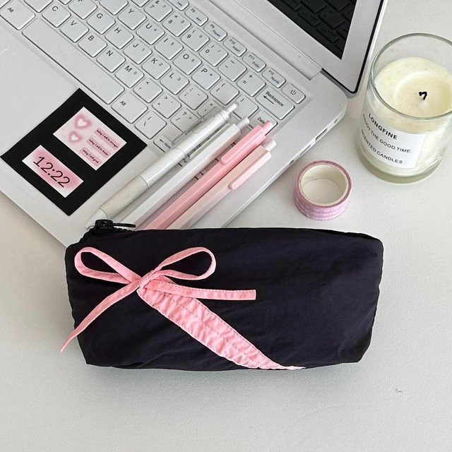 Mango Event Kosmetiktasche aus Canvas mit Bestickung und Schleife in Schwarz, Breite: 19,0 cm - Bild 1