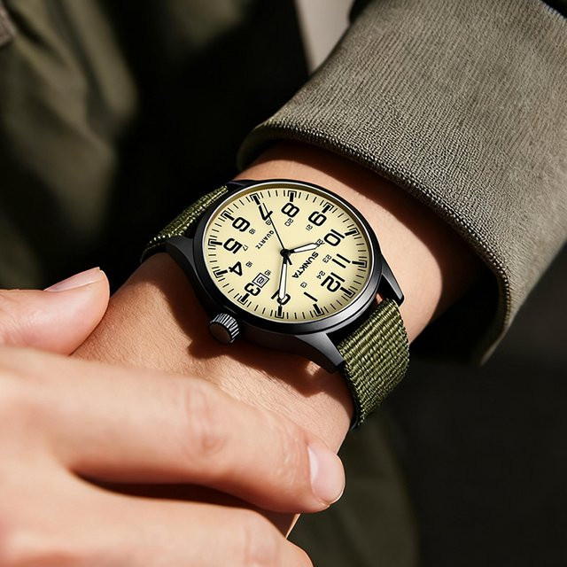 SUNKTA Armbanduhr Quarz, Edelstahl, Textil/NATO, Schwarz, Herren - Bild 1