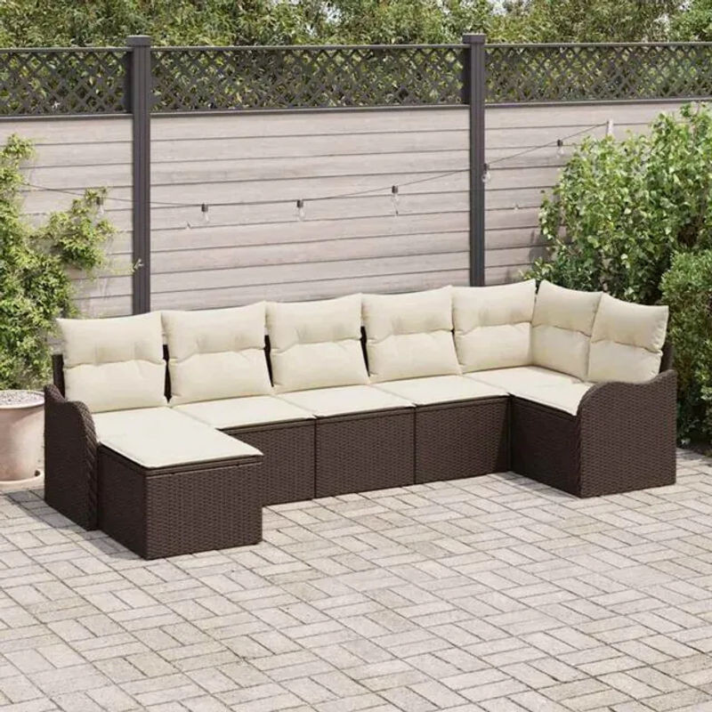 7-teiliges Garten-Sofa-Set aus Poly-Rattan mit Kissen in Braun von vidaXL - Bild 1