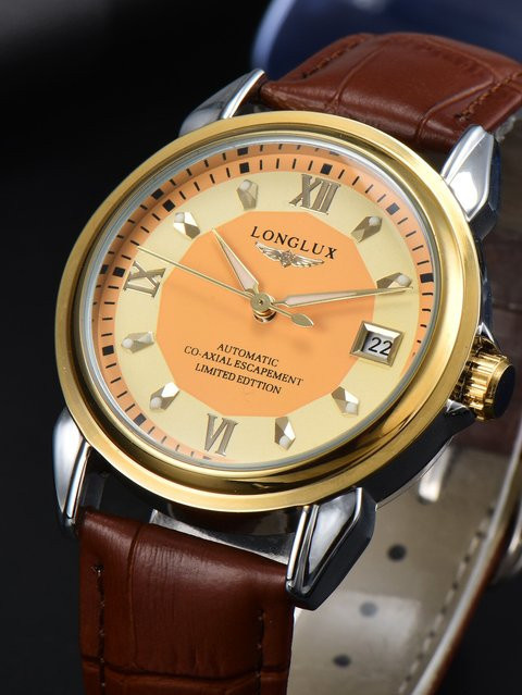 LONGLUX Armbanduhr Automatik, Leder, Gold, Herren - Bild 1
