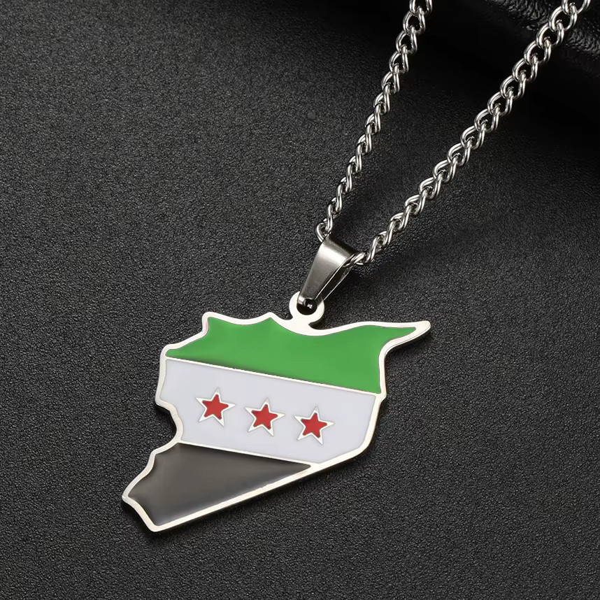 LIKGREAT Halskette mit Syrien Karte Flagge Anhänger, Edelstahl, Unisex - Bild 2