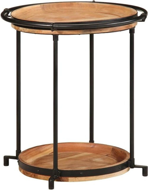 Beistelltisch aus Massivholz Akazie in Braun im Industrial Design von Vidaxl, Durchmesser: 55 cm, Höhe: 60 cm - Bild 1